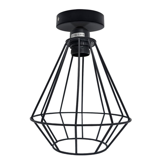 Vintage Industrial Geometric Diamond Light Fitting: E27 Holder, 60W Bulb, Metal Cage, Ceiling Mount