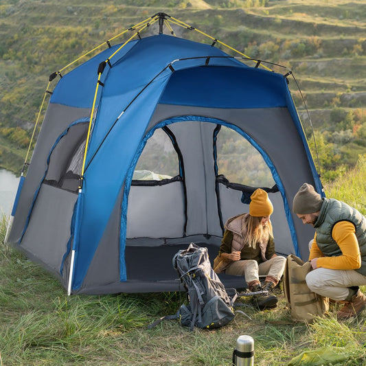 Premium 4 Person Pop-Up Camping Tent - Waterproof, Easy Set-Up, Grey Outsunny