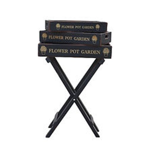 SET 3 BLACK WOODEN GARDEN TOFFEE TRAYS