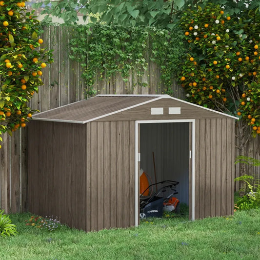 Outsunny Garden Shed Storage Unit withLocking Door Floor Foundation Vent Brown