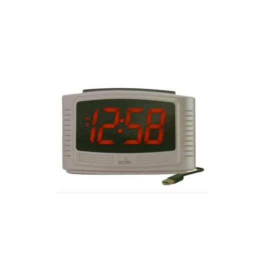 Acctim Vina USB Digital White Alarm Clock 16407 - Compact Size, Red LED Display, USB Powered, Battery Back-Up