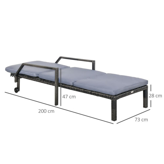 Premium Grey Rattan Sun Lounger | Adjustable Backrest & Wheels | Outdoor Garden Furniture