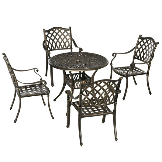 Dining Set: 5-Pcs, 4 Chairs, 1 Round Table with Umbrella Hole