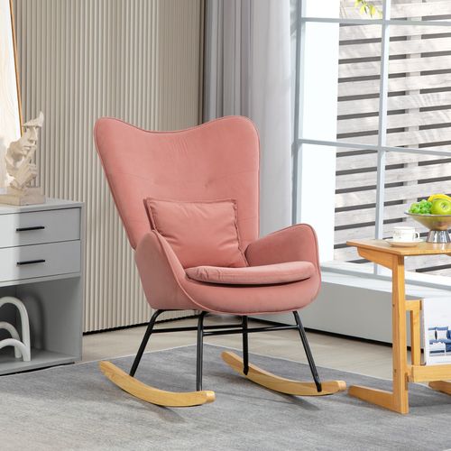HOMCOM Velvet Rocking Chair with Lumbar Pillow for Living Room Bedroom