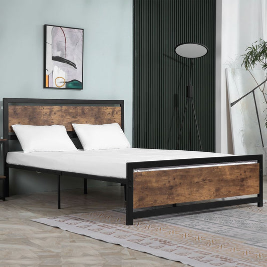 HOMCOM King Size Metal Bed Frame, Headboard & Footboard, 160x208x103cm