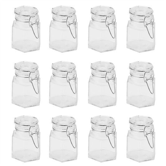 Hexagonal Spice Jars - Set of 12 | M&W | Vintage Glass Storage Containers | Airtight Lids | 100ml Capacity | Oven, Fridge, Dishwasher Safe