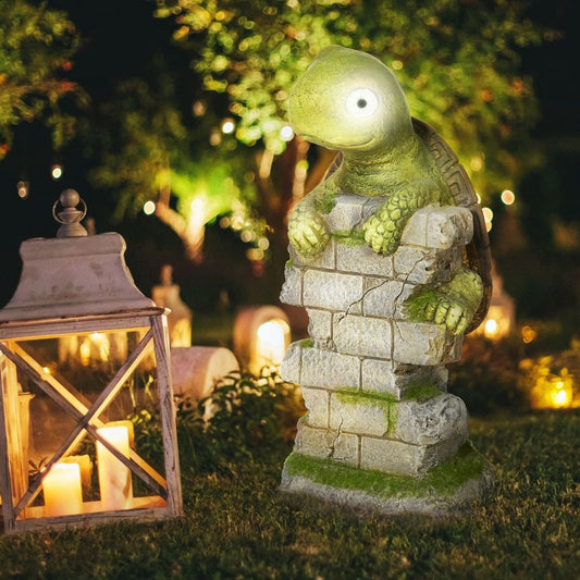 Vivid Tortoise Garden Statue w/ Solar LED Light - Outdoor Ornament, Weather-Resistant