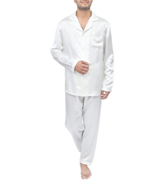 SILK PJS LONG SET MENS MEDIUM IVORY Pyjamas
