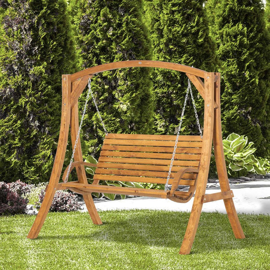 Premium Outdoor 2-Seater Swing Seat - Stylish Wooden Garden Swing Bench - High-Quality & Comfortable Seating - Perfect Patio Decor