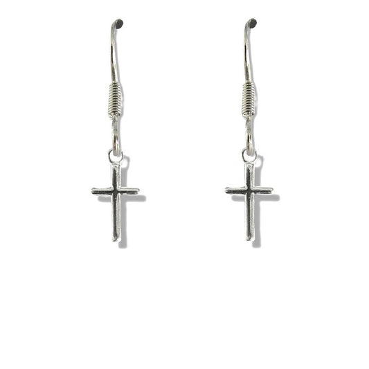 Girls Mini Cross Drop Earrings - Sterling Silver Charm - Delivered in a Gift Box