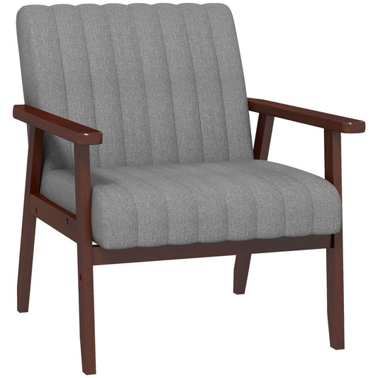 HOMCOM Grey Upholstered Armchair: Modern Accent Chair for Bedroom & Living Room