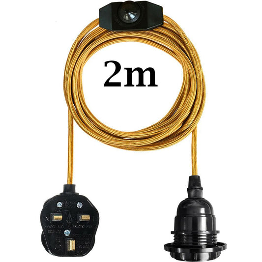 Vintage Fabric Cable Pendant Lamp Light Set - UK Plug, E27 Socket, High Quality - Buy Now!