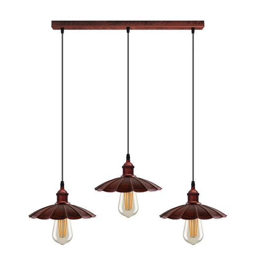 Vintage Industrial Rustic Red 3 Head Pendant - Metal Brushed Light Fitting - Umbrella Shape Lamp Shade - High Quality