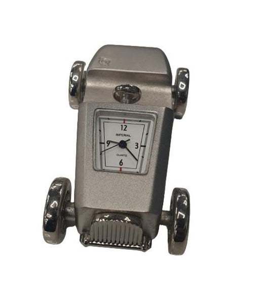 Premium Silver Plated Car Mini Clock - Solid Brass Construction, CLEARANCE SALE