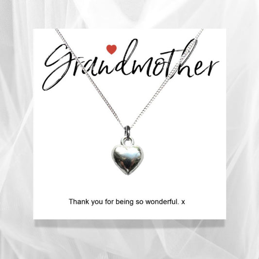 Grandmother Heart Necklace - Thank You for Being Wonderful - Gift Boxed