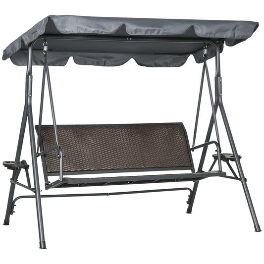 Outsunny 3-Seater Garden Swing Seat Bench | Adjustable Canopy | Rattan Seat