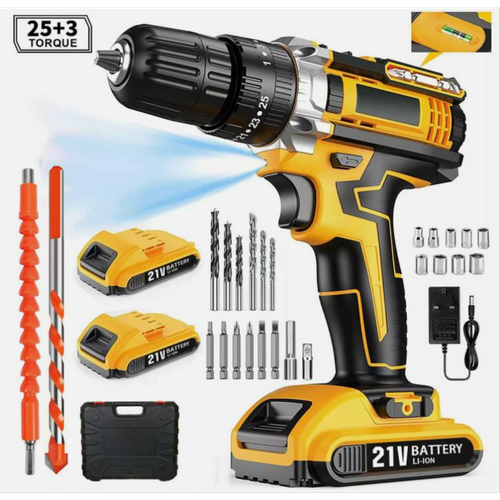 21V Cordless Drill Combi Driver 2 Battery High Power Electric Screwdriver Set UK