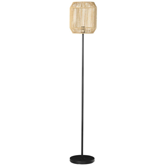 HOMCOM Farmhouse Floor Lamp for Living Room Bedroom with Rattan Wicker, Natural