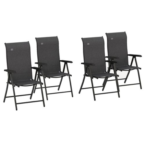 Outsunny Set of 4 Outdoor Rattan Folding Chair Set w/ Adjustable Backrest Grey