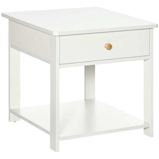 Multi-Purpose White Bedside Table with Drawer & Shelf - Storage for Bedroom, Sofa, & More