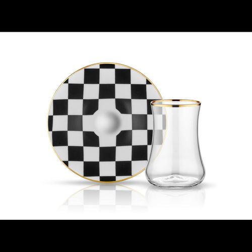 Dervish Checkers Tea Glass and Saucer