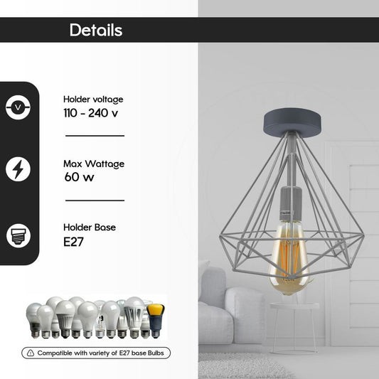 2 Pack Black Vintage Flush Mount Ceiling Light Fixture Metal Cage Ceiling Lampshade with E27 Holder