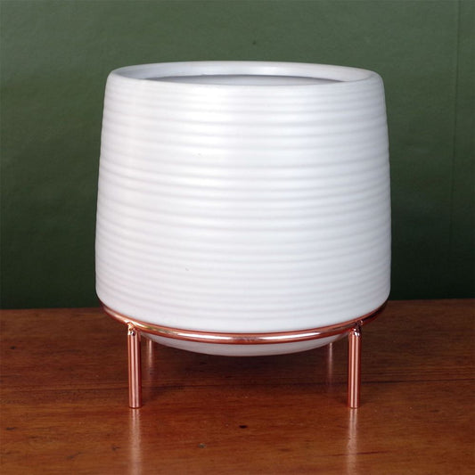 Elegant White Ceramic Planter w/ Metal Stand - Premium Quality & Stylish Design!