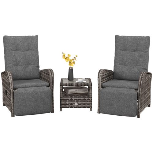 Outsunny 3 PCs Rattan Chaise Lounge Sofa Set w/ Cushion for Patio Yard Porch