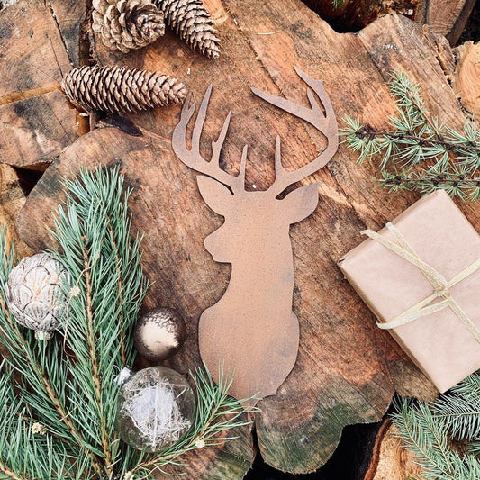 Rustic STAGS HEAD Metal Christmas Decoration - High Quality, Quick Shipping