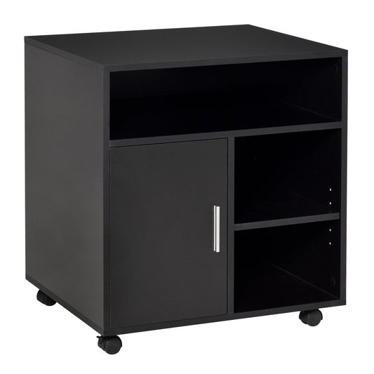 HOMCOM Multi-Storage Printer Stand Unit Office Desk Side Mobile Storage w/Wheels Modern Style 60L x 50W x 65.5H cm - Black