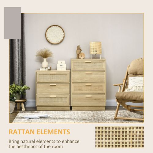 HOMCOM 4 Drawer Dresser, Boho Chest of Drawers Storage Cabinet, Natural