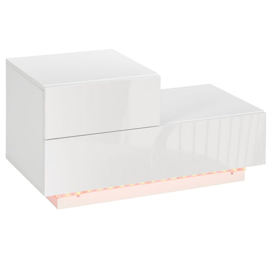 HOMCOM High Gloss LED Nightstand Table - Remote Control, White - Best Quality