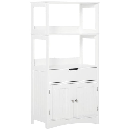 kleankin Bathroom Floor Cabinet, Free Standing Kitchen Cupboard with Shelves, Drawer and Doors, Storage Organizer for Living Room, White