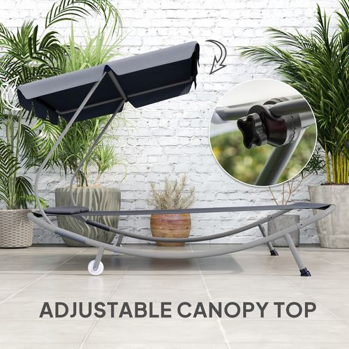 Outsunny Garden Double Hammock Sun Lounger Day Bed Canopy w/ 2 Pillows