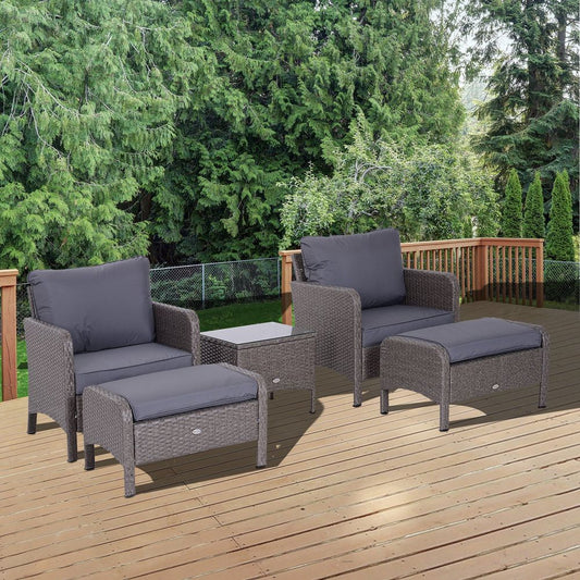 Premium Rattan Furniture Set - 5 Pcs, Steel Frame, Grey