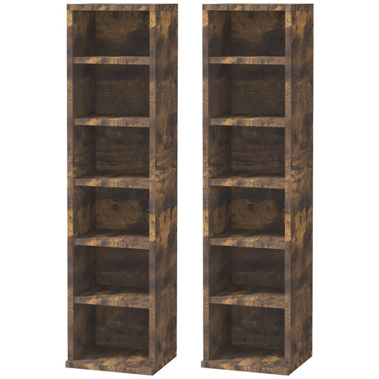 HOMCOM Set of 2 CD Media Display Shelf Unit Tower Rack Adjustable, Rustic Brown