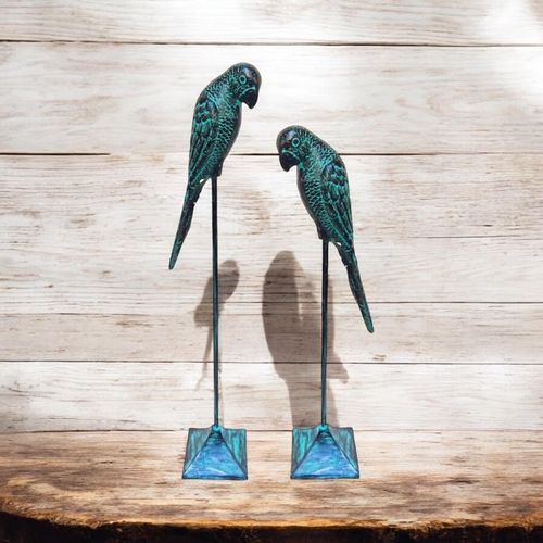 86/73CM SET 2 BROWN CAST IRON PARROTS