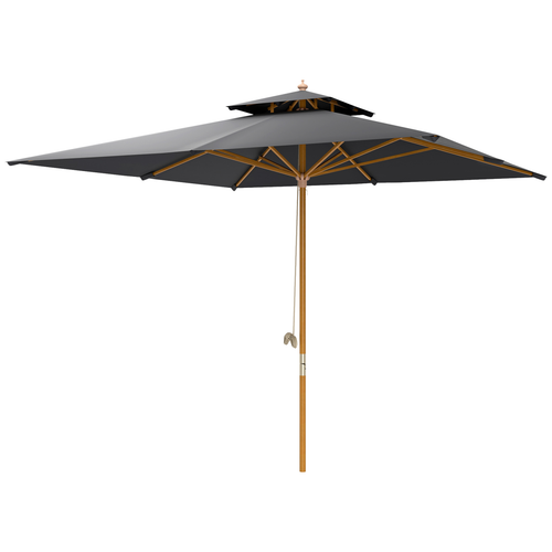 Outsunny 3(m) Wood Square Umbrella Garden Market Parasol Sunshade