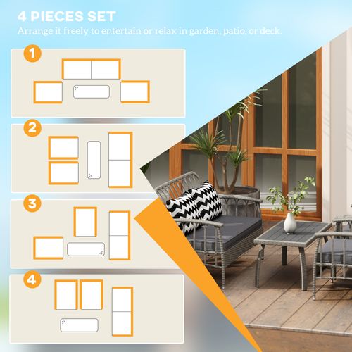 Outsunny 4 Piece Rattan Garden Furniture Set with Adjustable Back, Grey