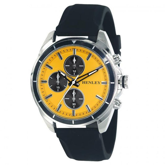 Henley Mens Multi Eye Yellow Dial + Black Sports Silicone Rubber Strap Watch - H02209.11