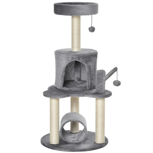 PawHut Cat Tree Tower for Indoor Cats Climbing Activity Center Kitten Furniture with Jute Scratching Post Bed Tunnel Perch Hanging Balls Grey