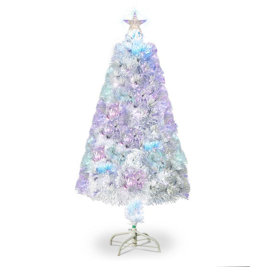 4ft 120 Branch Fiber Optic PVC Branch Iron Bracket Christmas Tree White