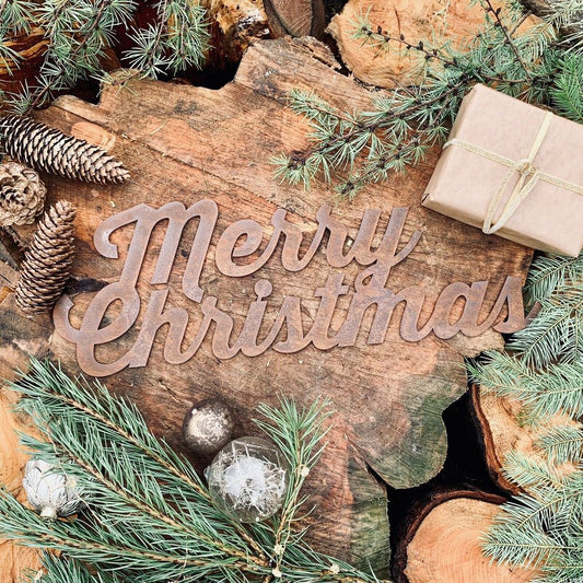 MERRY CHRISTMAS Rustic Rusty Plaque - Metal, Indoor/Outdoor, Long-lasting - 50cms