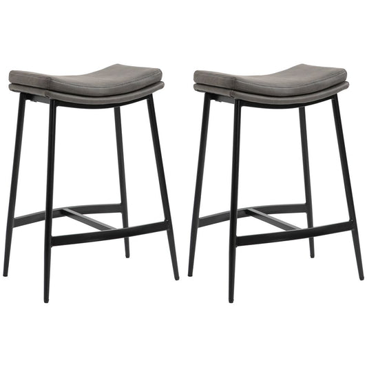 HOMCOM Upholstered Bar Stools Set of 2 - Curved Seat - Grey