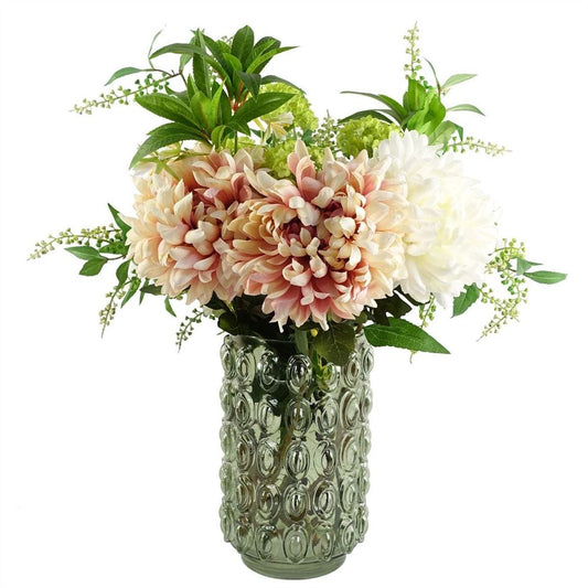 Premium Quality 30cm Green Retro Bubble Vase - Hand-Finished Glass - Perfect for Real & Artificial Blooms