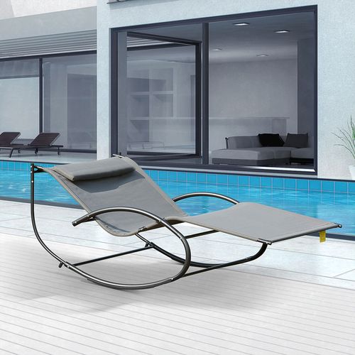 Double Hammock Chair Sun Lounger Swing Rock Seat Grey Rocker W/ Pillow Bed