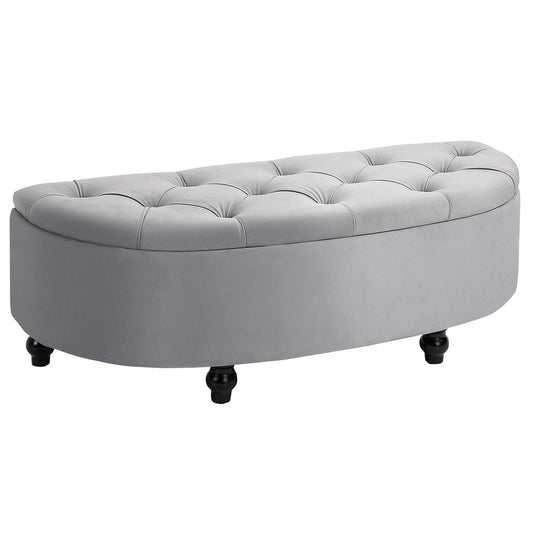 HOMCOM Semi-Circle Bed End Bench Ottoman with Storage Tufted Upholstered Accent Seat Footrest Stool with Rubberwood Legs for Bedroom & Entryway, Dark Grey