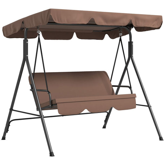 Outsunny 3-Person Porch Swing Chair with Adjustable Canopy - Brown