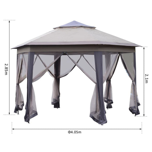 Outdoor Gazebo - 4.05m x 4.05m Metal Frame, 2-Tier Roof, Brown