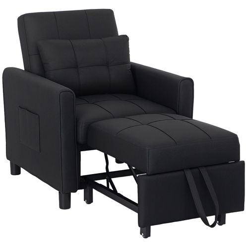 HOMCOM Folding Chair Bed, Sleeper Chair with Pillow, Side Pockets, Black